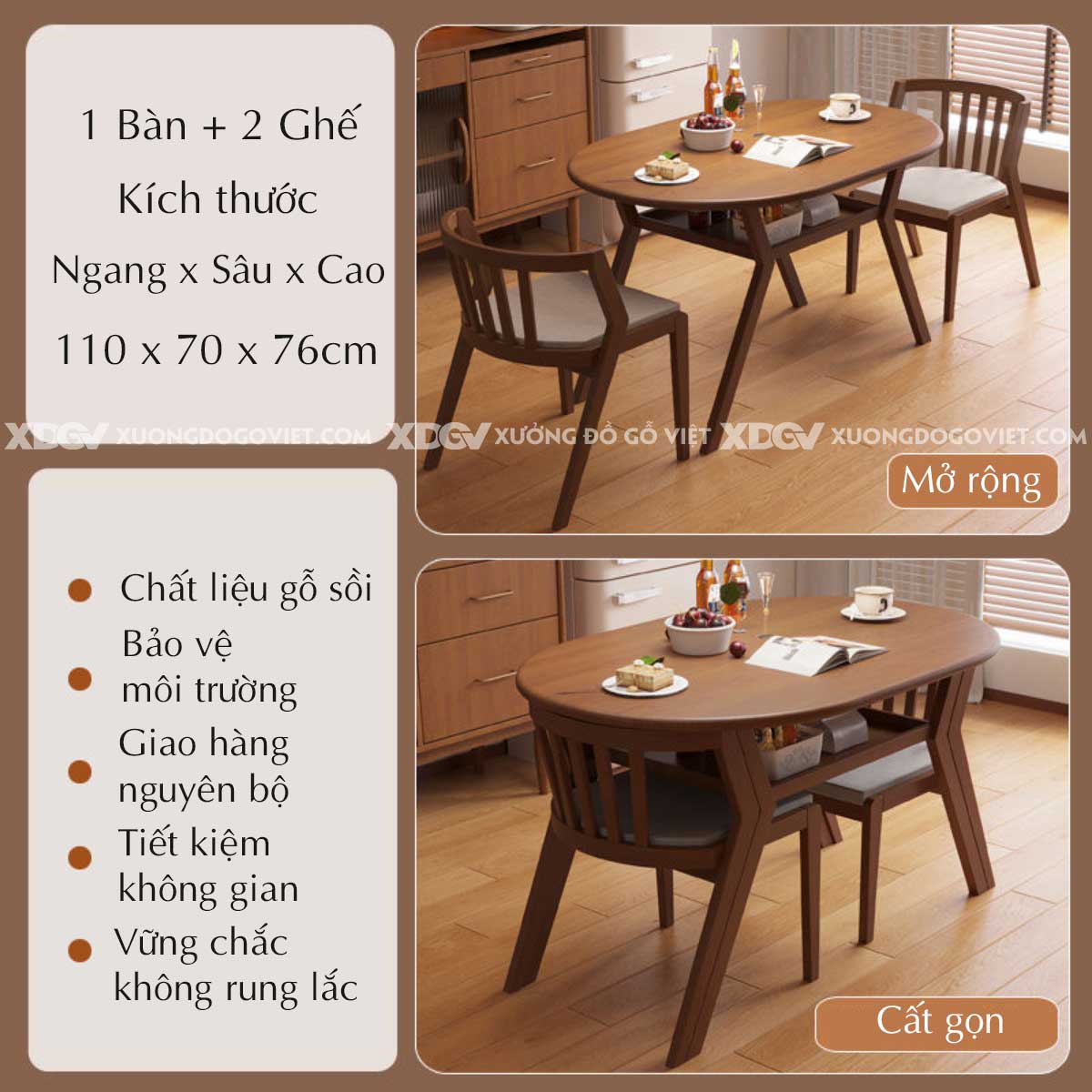 Bộ Bàn Ăn Tròn Gỗ Sồi Hiện Đại Thư Giãn Chân X Ghế Bọc Vải
