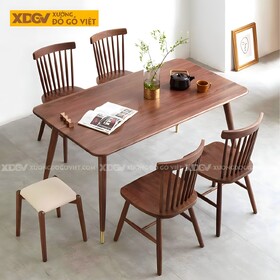Bàn Ăn Gỗ Óc Chó 4 Ghế Windsor Hiện Đại Chân Bọc Kim Loại