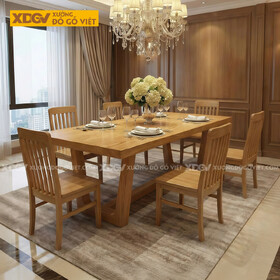 Bàn Ăn Gỗ Sồi 6 Ghế Chân Hình Thang Ngược Vững Chãi