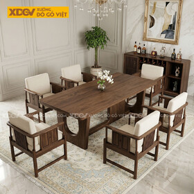 Bàn Ghế Ăn Gỗ Óc Chó Chân Cách Điệu Phối Ghế Kiểu Tân Á...
