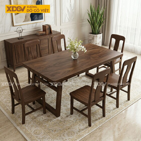Bàn Ghế Ăn Gỗ Óc Chó Chân Chữ A Ghế Tựa Lưng Cao Hiện Đại