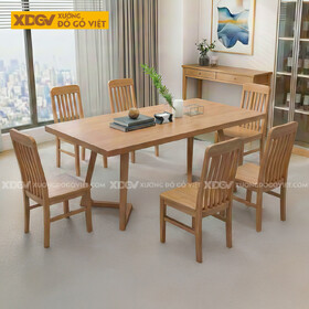 Bàn Ghế Ăn Gỗ Sồi Chân Đế Chữ V Phong Cách Bắc Âu