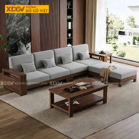 Bàn Ghế Gỗ Óc Chó Kiểu Tay Vuông Dày Mặt Ngồi và Tựa Lưng Nệm