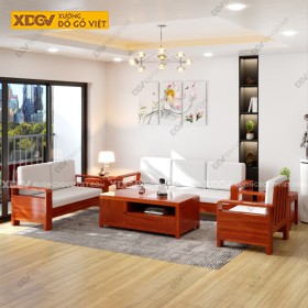 Bộ Sofa Gỗ Căm Xe 6 Món Lưng Thanh Nan Song Song