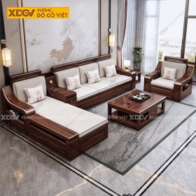 Sofa Gia Đình Kiểu Hộp Lớn Tay 14 Gỗ Óc Chó Sang Trọng