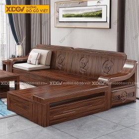 Sofa Gỗ Óc Chó Kiểu Hộp Lưng Chạm Chạm Hoa Sen Tay 14cm