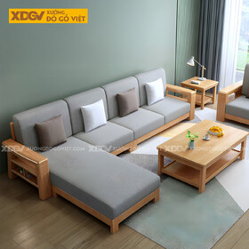 Bàn Ghế Sofa Phòng Khách Gỗ Cao Su Tay Vịn 2 Tầng Đựng Đồ