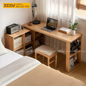 Bàn Làm Việc Góc L Gỗ Sồi Mỹ Kéo Xoay Linh Hoạt