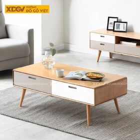 Bàn Trà Sofa Phòng Khách Gỗ Sồi Kèm Chân Côn Phối Ngăn Kéo