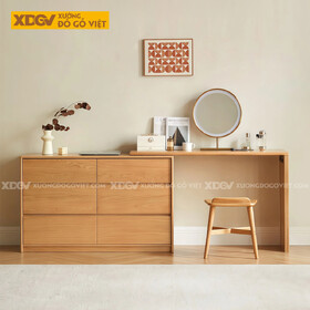 Bàn Trang Điểm Phòng Ngủ Gỗ Sồi Dáng Vuông Cơ Chế Mở Rộng