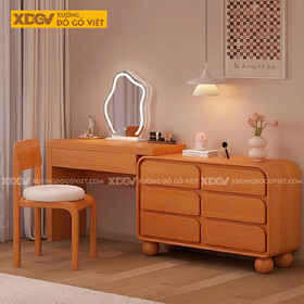Bàn Trang Điểm Phòng Ngủ Gỗ Gõ Đỏ Phối Tủ Chân Tròn Độc Đáo