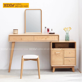 Bàn Trang Điểm Phòng Ngủ Gỗ Sồi Chân Côn Phối Tủ Linh Hoạt