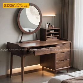 Bàn Trang Điểm Phòng Ngủ Gỗ Sồi Thiết Kế Chân Côn Phối Gương