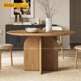 Bàn Tròn Hiện Đại Gỗ Sồi Mỹ Cấu Trúc Chân Chéo Chữ X Độc Đáo