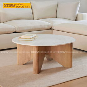 Bàn Tròn Sofa Phòng Khách Gỗ Sồi Dáng Nấm Độc Đáo Kèm Mặt Đá