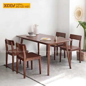 Bộ Bàn 4 Ghế Ăn Gỗ Sồi Japandi Tối Giản Chân Côn Thanh Lịch