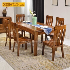 Bộ Bàn Ăn 6 Ghế Gỗ Gõ Đỏ Hiện Đại Cổ Điển Công Thái Học