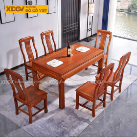 Bộ Bàn Ăn 6 Ghế Gỗ Gõ Đỏ Tự Nhiên Chạm Khắc Cổ Điển