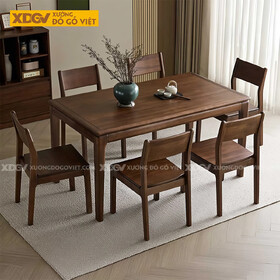 Bộ Bàn Ăn 6 Ghế Gỗ Óc Chó Hiện Đại Cổ Điển Kết Cấu Liền Mạch