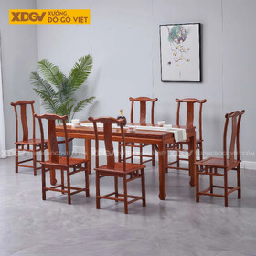 Bộ Bàn Ăn Gỗ Gõ Đỏ Á Đông 6 Ghế Kiểu Dáng Mũ Quan Cao Cấp
