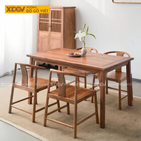 Bộ Bàn Ăn Gỗ Gõ Đỏ Á Đông Ghế Vọng Nguyệt Không Tay Vịn