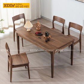 Bộ Bàn Ăn Gỗ Óc Chó 4 Ghế Hiện Đại Thiết Kế Bo Cong Ôm Trọn