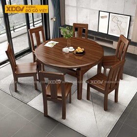 Bộ Bàn Ăn Gỗ Óc Chó 6 Ghế Mở Rộng Diện Tích Linh Hoạt