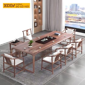 Bộ Bàn Ăn Gỗ Óc Chó 6 Ghế Tân Cổ Điển Á Đông Chân Khung Vòm