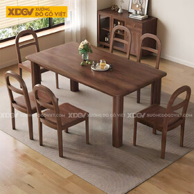 Bộ Bàn Ăn Gỗ Óc Chó Hiện Đại 6 Ghế Lưng Tựa Chữ A Độc Đáo