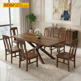 Bộ Bàn Ăn Gỗ Óc Chó Hiện Đại Thiết Kế Chân Đan Chéo Độc...