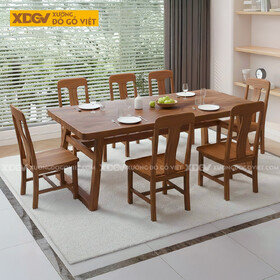 Bộ Bàn Ăn Gỗ Sồi Chân Chữ A Ghế Tựa Lưng Cao Hiện Đại