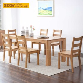 Bộ Bàn Ăn Gỗ Sồi Đẹp Farmhouse Nguyên Tấm Vững Chãi Mộc Mạc
