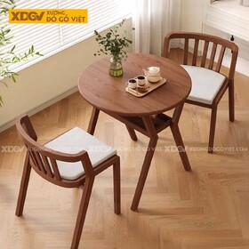 Bộ Bàn Ăn Tròn Gỗ Sồi Hiện Đại Thư Giãn Chân X Ghế Bọc...