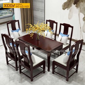 Bộ Bàn Ghế Ăn Gỗ Xoan Đào Tân Cổ Điển Dáng Cao Thanh Thoát