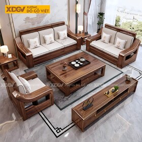 Bộ Bàn Ghế Sofa Gỗ Óc Chó Cỡ Lớn 3 Món Tay 14cm Cho 6 Người