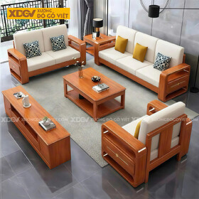 Bộ Bàn Ghế Sofa Phòng Khách Gỗ Gõ Đỏ Thiết Kế Hình Khối