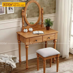 Bộ Bàn Trang Điểm Phòng Ngủ Gõ Đỏ Trụ Tiện Phối Gương Oval