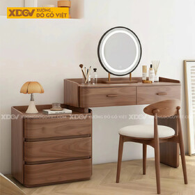 Bộ Bàn Trang Điểm Phòng Ngủ Gỗ Óc Chó Bố Cục Đa Tầng Phối Tủ