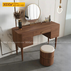 Bộ Bàn Trang Điểm Phòng Ngủ Gỗ Óc Chó Bo Góc Phối Chân Côn