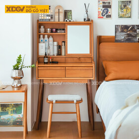 Bộ Bàn Trang Điểm Phòng Ngủ Gỗ Sồi Chân Côn Phối Cánh Gương