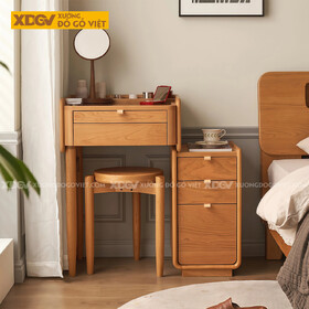 Bộ Bàn Trang Điểm Phòng Ngủ Gỗ Sồi Thiết Kế Đa Tầng Phối Tủ