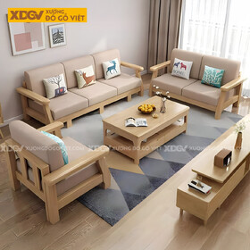 Bộ Ghế Sofa Cao Su Gia Đình Tựa Nan Chân Trụ Trước Uốn Cong