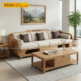 Bộ Sofa Á Đông Hiện Đại Gỗ Sồi Mỹ Dáng Uốn Lượn Nghệ...