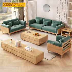 Bộ Sofa Gỗ Cao Su Tay Ghép Tấm Liền Mạch Bọc Nệm Cao Cấp