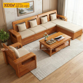 Bộ Sofa Góc L Phòng Khách Gỗ Lim Tựa Thoáng Khí Họa Tiết Sọc