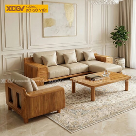 Bộ Sofa Hiện Đại Gõ Đỏ Phối Tay Ngăn Kéo Kèm Tựa Thoáng Khí