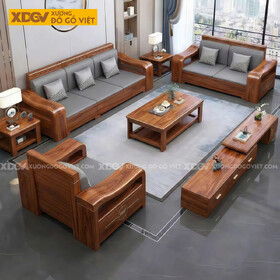 Bộ Sofa Phòng Khách Gỗ Gõ Đỏ Tay Cong Nghệ Thuật Độc Đáo