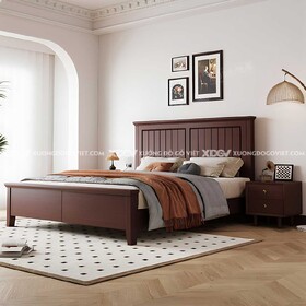 Giường Gỗ Căm Xe Tân Cổ Điển Đầu Viền Khung Pano Nan Sọc Dọc