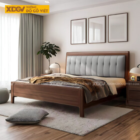 Giường Gỗ Lim Hiện Đại Chân Cao Đầu Ốp Nệm Rút Múi Sọc Dọc