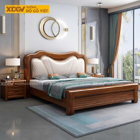 Giường Gỗ Lim Tự Nhiên Tân Cổ Điển Đầu Bọc Nệm Sang Trọng